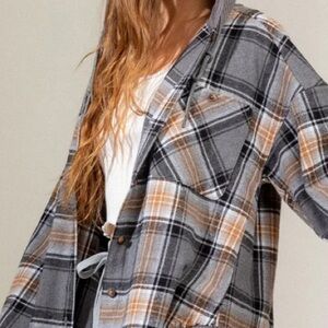 Women's Gray Plaid Lumberjack Shacket Jacket